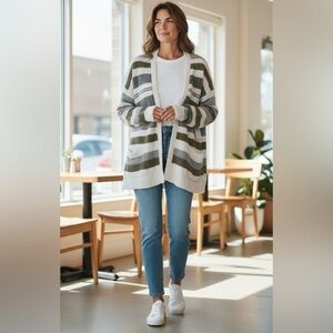 NEW…Pink Clover Striped Long Open Cardigan Sweater